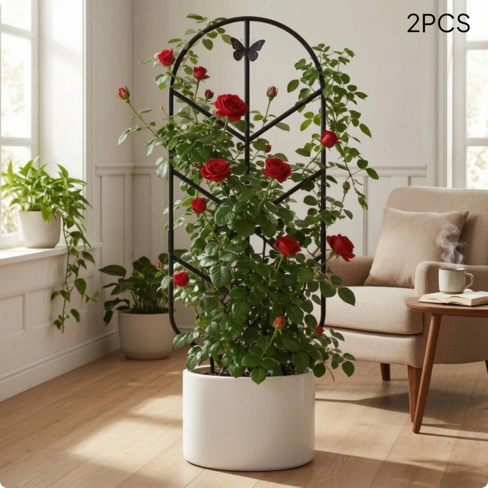 2 Pieces Garden Trellis with Stakes Decorative Climbing Plant Support Plant Support Frame Sturdy Foldable for Gardeners, Pots