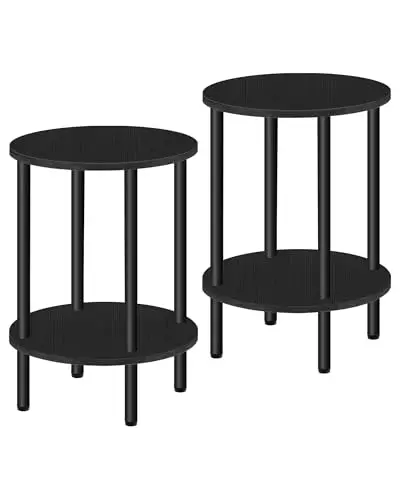 

Комплект из 2 приставных столиков, 2-уровневый круглый столик, маленькая прикроватная тумбочка с прочной металлической трубчатой конструкцией, промышленный журнальный столик, для гостиной