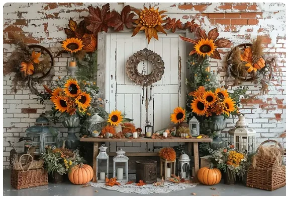 Fondos de otoño para fotografía, granja, calabaza, girasol, fiesta de cumpleaños de niños, pastel, Smash, Retrato, decoración, Pancarta, estudio