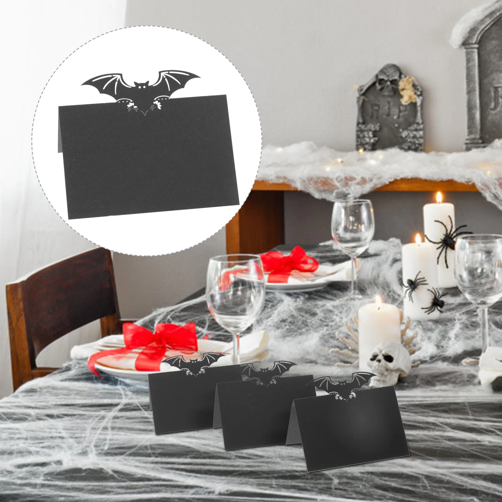 50 pçs configuração marcador cartão assento cartões em branco morcego preto nome do lugar para mesa decoração de nota de halloween