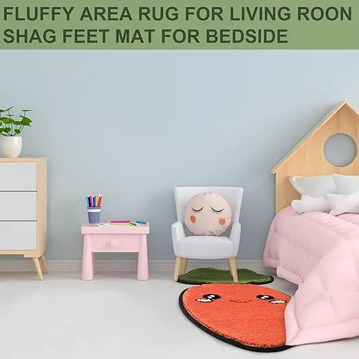 ZK20  Fluffy Area Rug For Living Room Shag Feet Mat For Beside,Cute Carrot Floor Mat Kids Learning Rug