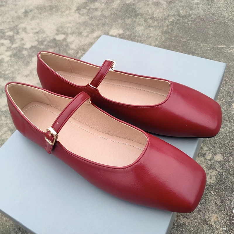 2024 primavera nuevo Retro zapatos de tacón plano para mujer moda punta cuadrada señoras Casual Mary Jane Slingback zapatos bailarina poco profunda