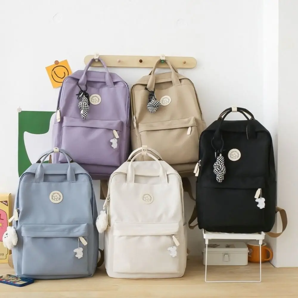 Fashion Waterproof Women Backpack Large Capacity Solid Color School Bag Nylon Ergonomic Laptop Book Bag College Student