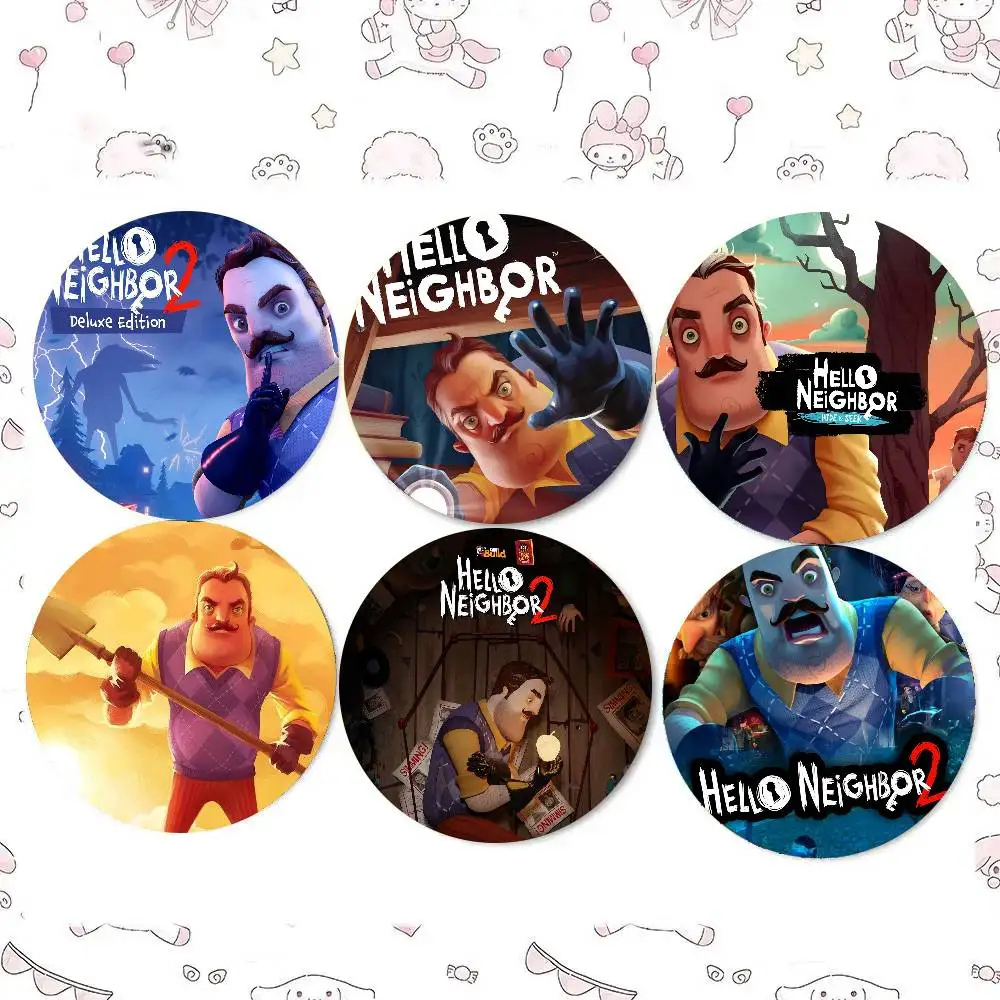 Game H-HELLO NEIGHBOR Badge Tinplate Meme Round Brooch For Hat Bag Creative Lapel Jewelry Accessories Gifts