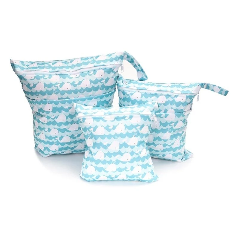 J15U 3 قطعة/المجموعة الطفل حقيبة حفاضات مطبوعة بولي TPU مقاوم للماء الحفاض مزدوجة سستة حقيبة يد عربة تحمل حزمة تخزين الجيب