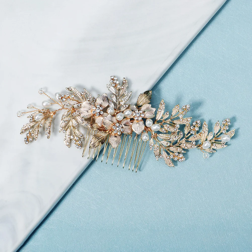 الفاخرة الثقيلة سبيكة زهرة الشعر مشط الأزياء كريستال اللؤلؤ دبوس الشعر خوذة احتفالية الزفاف المرأة مقاطع الشعر كهدية