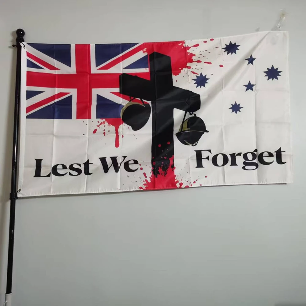 علم يوم الذكرى ANZAC 2x3ft 3x5ft ديكور خارجي - لافتة تحية المخضرم في نيوزيلندا مع خوذة متقاطعة