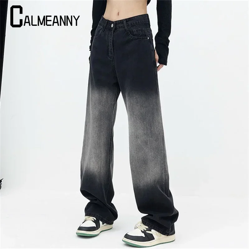 Women Jeans 2024 Autumn Winter Gradient Wide-Leg Jeans Women High Waist Baggy Casual Loose Korean Edition Slouchy Denim Pants