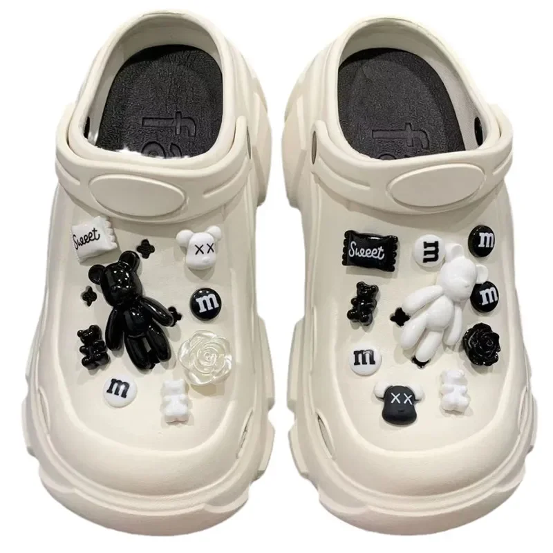 1 set of black and white bears Novelty Cute Hole Shoe Charms PVC Shoe Decorations Sneakers Slippers Accessories Girl Gift NEW