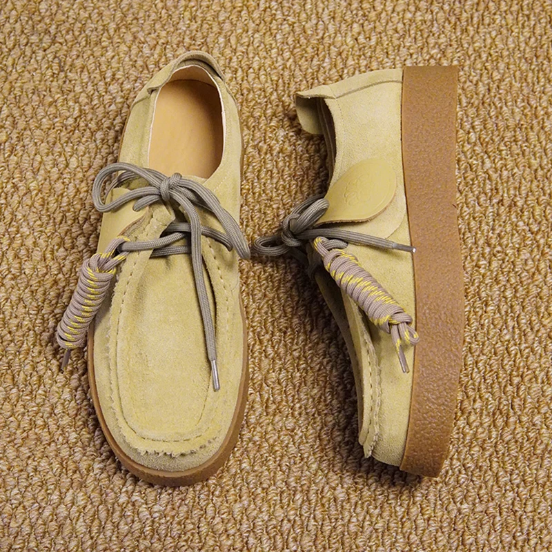 

Женская обувь, лоферы на плоской подошве, замшевая натуральная кожа, весна 2026, студенческая обувь на шнуровке в британском стиле, женская классическая женская обувь, туфли-лодочки