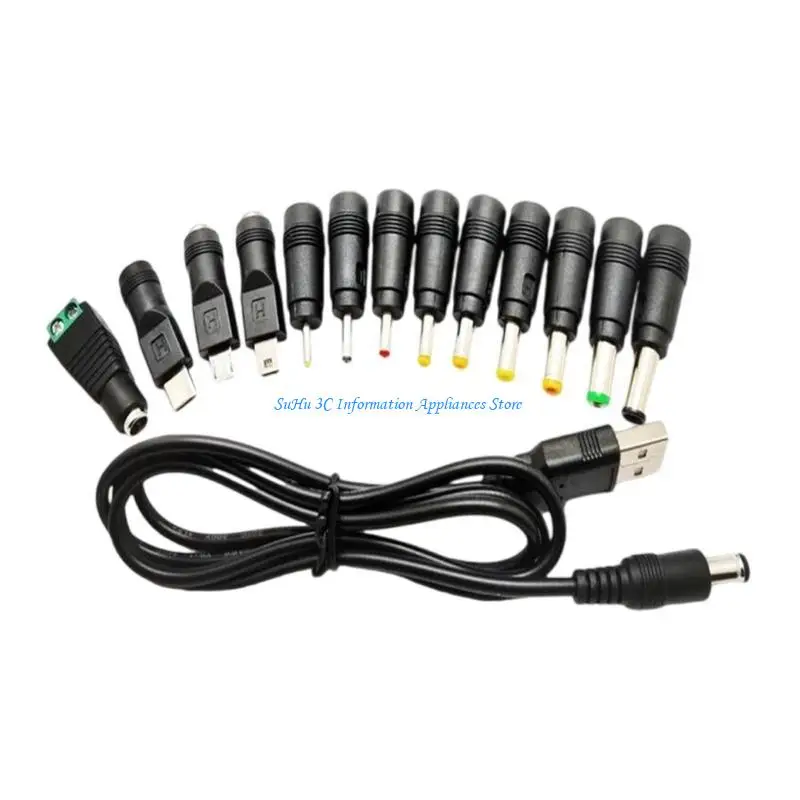  Multi Connectors USB to Power Cable with 13 Adapters 5V USB to 5.5x2.1mm Power