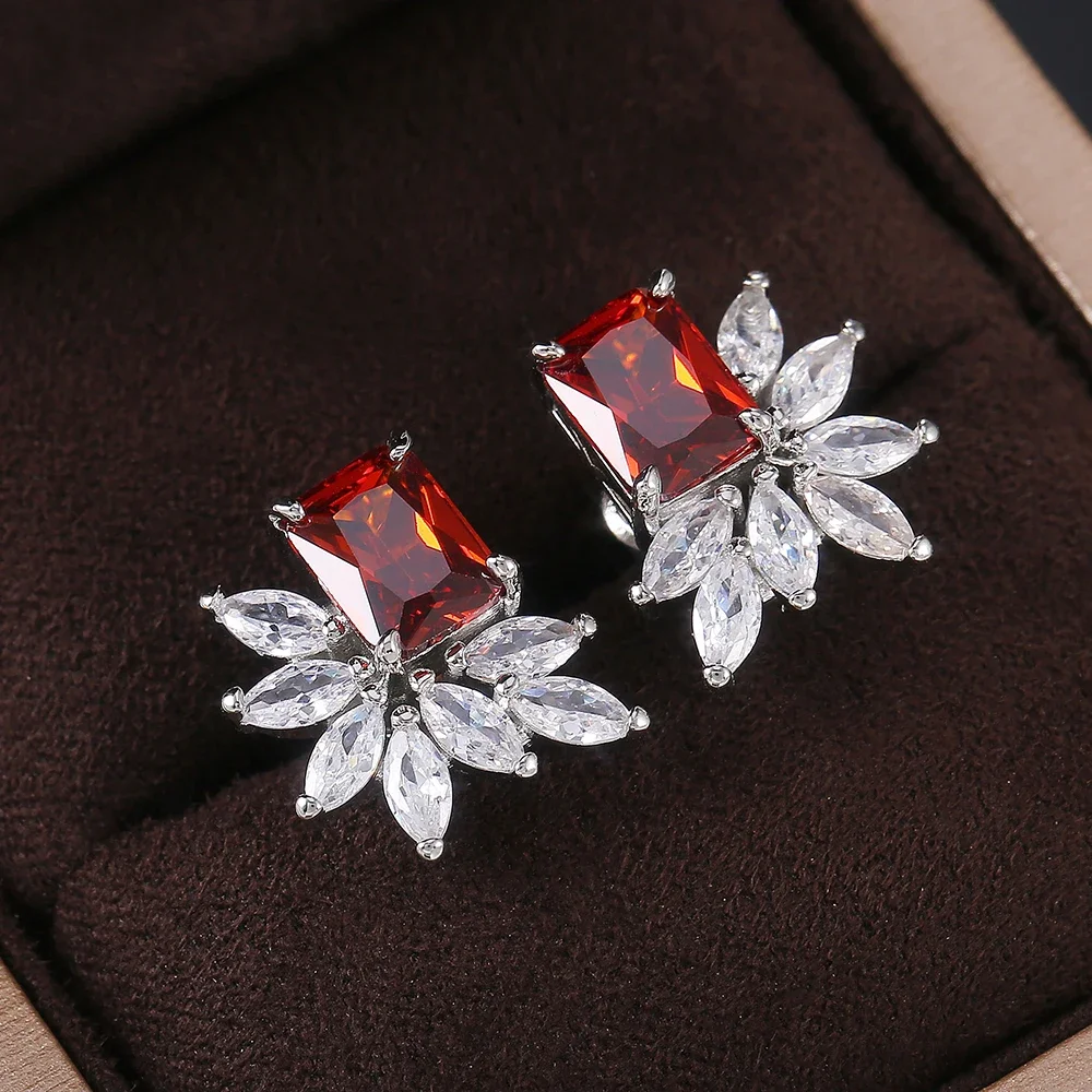 New Luxury Square with Marquise CZ Stone Women Stud Earrings for Party 3 Colors Delicate Gift Dazzling Lady's Wedding Jewelry