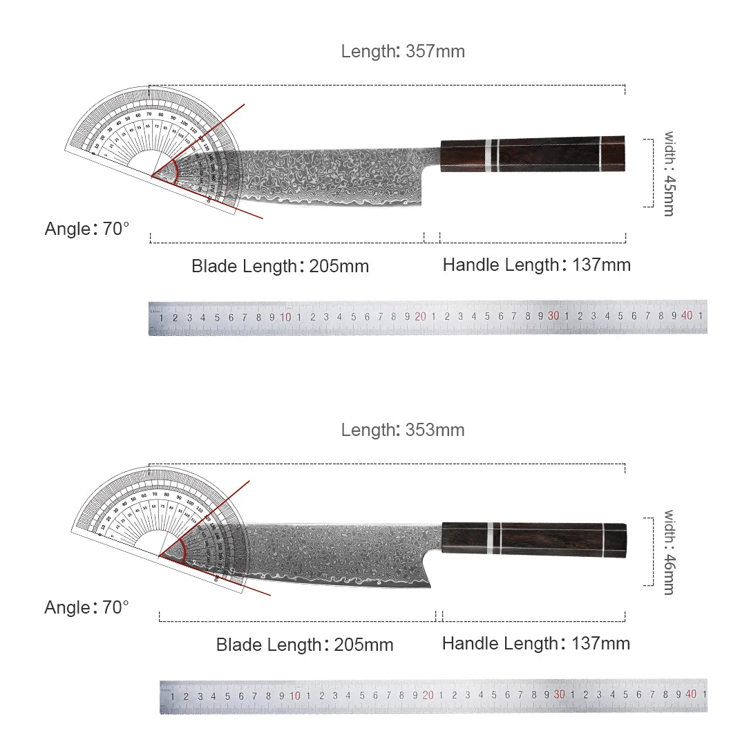 8 Inch Chef Knife 67-layers Damascus Steel VG-10 Blade Gyuto Kiritsuke Cleaver Slicing Japanese Kitchen Knives Ebony Handle