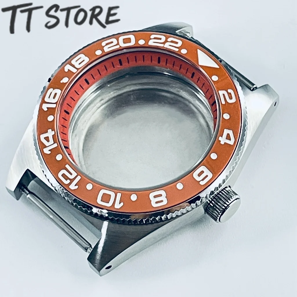 40mm NH35 Diving GMT Watch Case with Ceramic Bezel Orange Ring for NH35 NH36 NH34 NH38 NH70 4R35 Movement 28.5mm Dial Modified