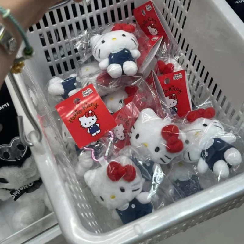 Sanrio – porte-clés en peluche Hello Kitty, 10CM, dessin animé Kawaii, boucle en forme de cœur, jouet en peluche, pendentif, sac mignon, ornement de sac à dos, breloque cadeau