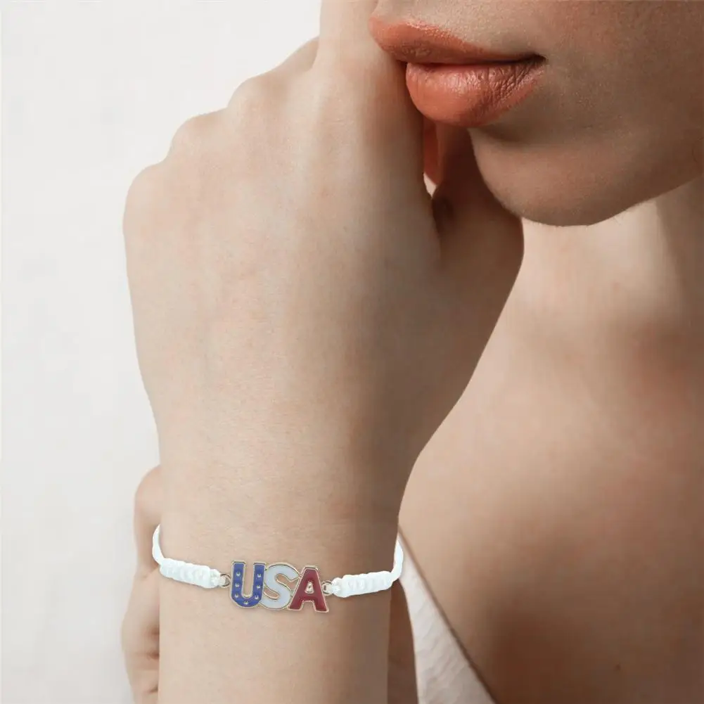 Adjustable Flag Bracelet American Independence Day Bracelet Fourth of July Usa Letter Pendant Adjustable Drawstring Tassel Rope