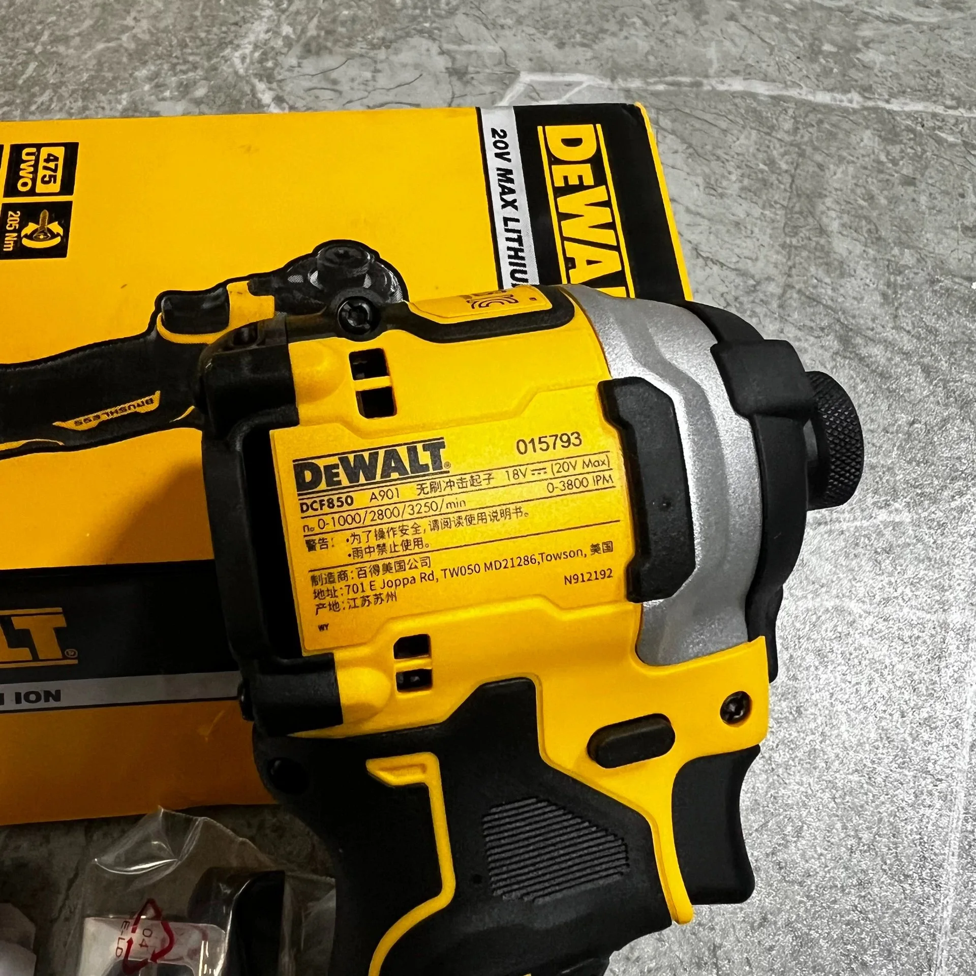 DEWALT DCF850 1/4in Brushless Cordless 3-Speed Impact Driver 20V Lithium Power Tools 3250RPM 3800IPM 205NM Bare Tool