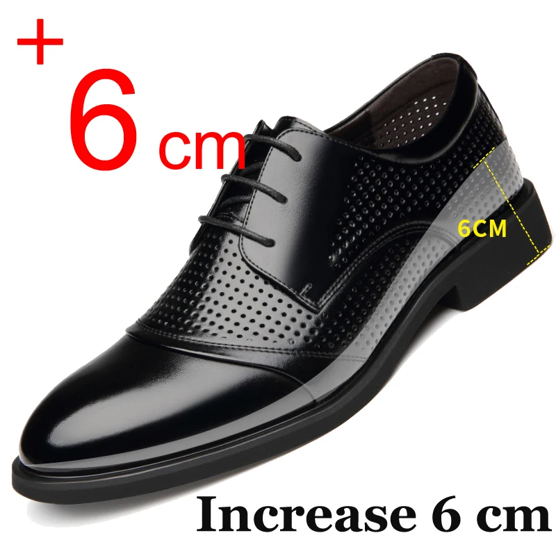 

Summer Men Leather Casual Shoes 6CM Height Increase Shoes Fashion Hollow Breathable Busincess Casual Sneakers Moccasins For Men
