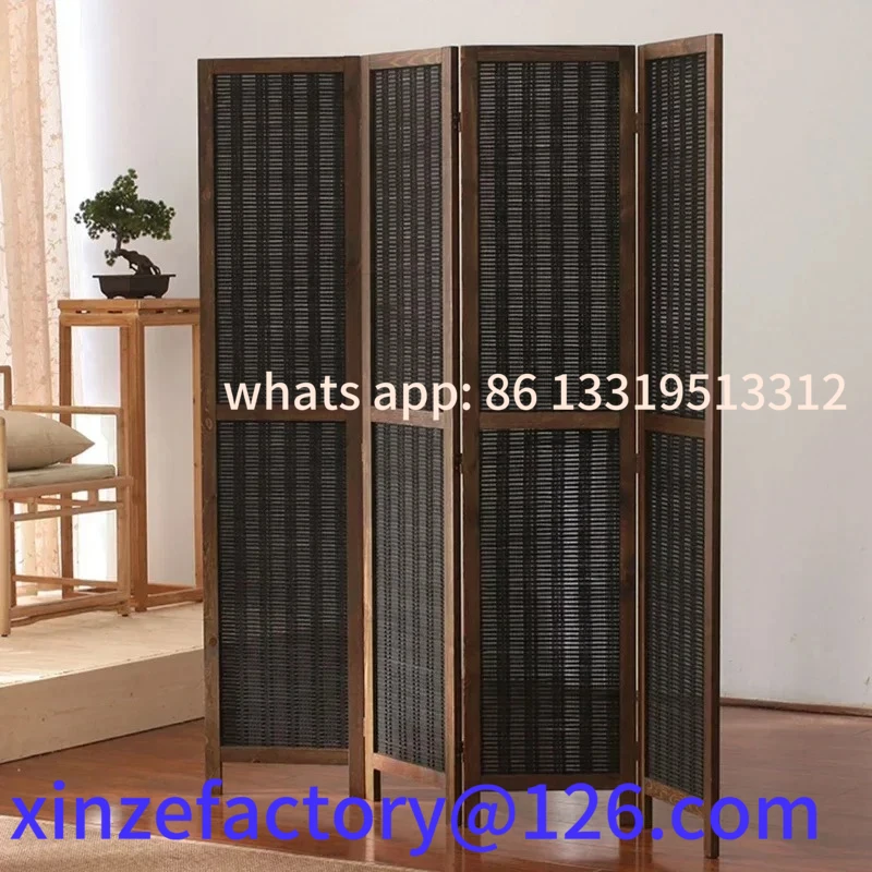 

Customizable Chinese antique black bamboo screen outdoor solid pine folding partition porch for tea room, home
