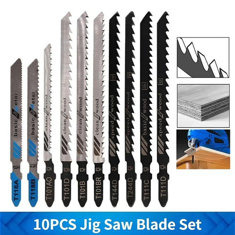 

Jig Saw Blade 10pcs Jigsaw Blades Set T Shank Wood Assorted Saw Blades for Woodworking Cutting Tool