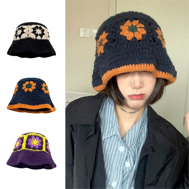 Traveling Bucket Hat Crochet Flower Fisherman Hat for Teenagers Outdoor Sports