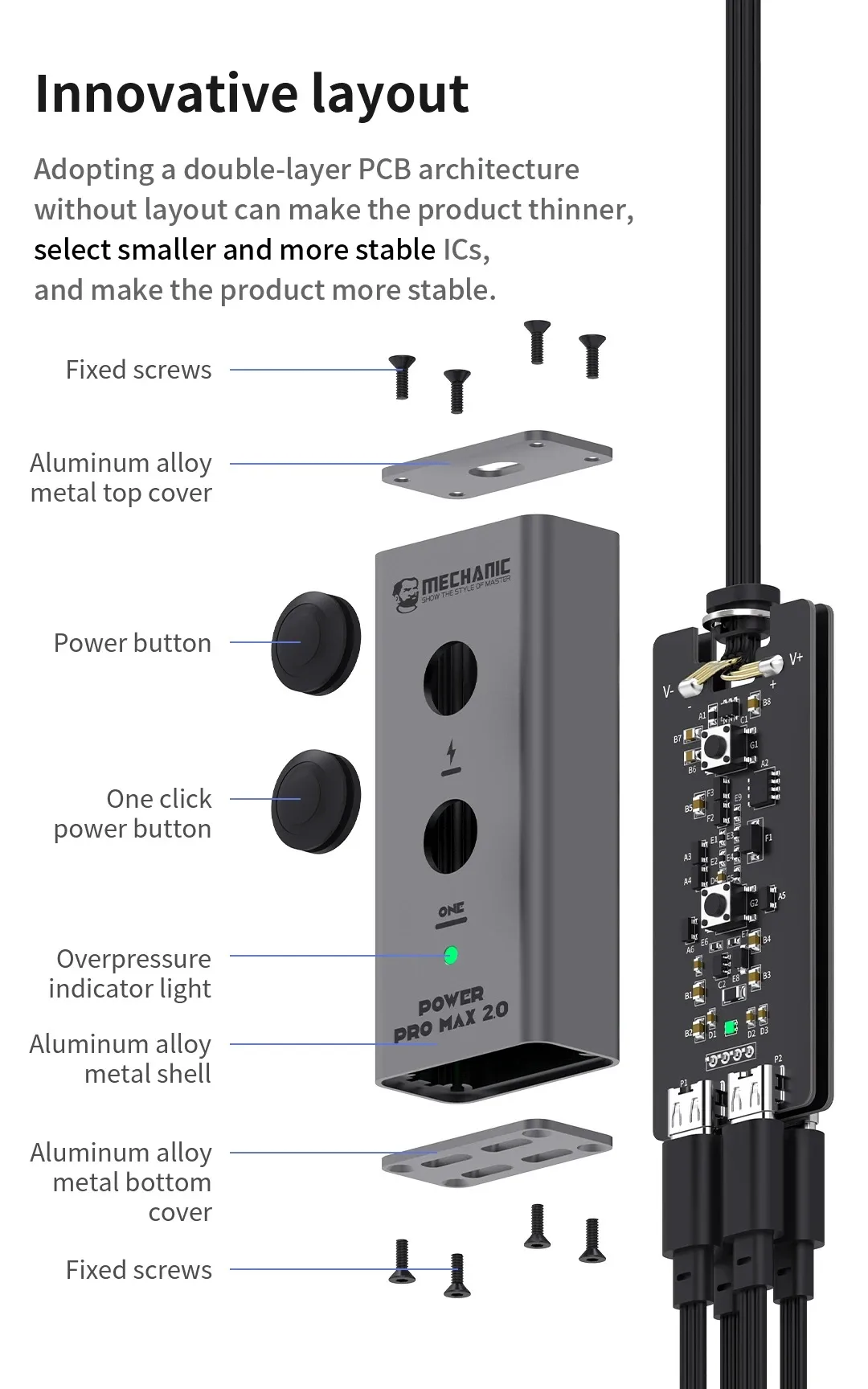 NEW MECHANIC Power Pro Max 2.0 for Iphone X-16PM One Button Power Cord Fast Start Test Cable with FPC Connectors Alligator Clips