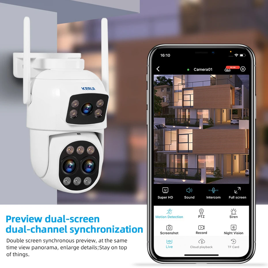 Imagem -03 - Kerui 6mp de Segurança em Casa ao ar Livre sem Fio Wifi Câmera ip Ptz Três Lentes 8x Zoom Digital Tela Dupla Cctv Vigilância Vídeo