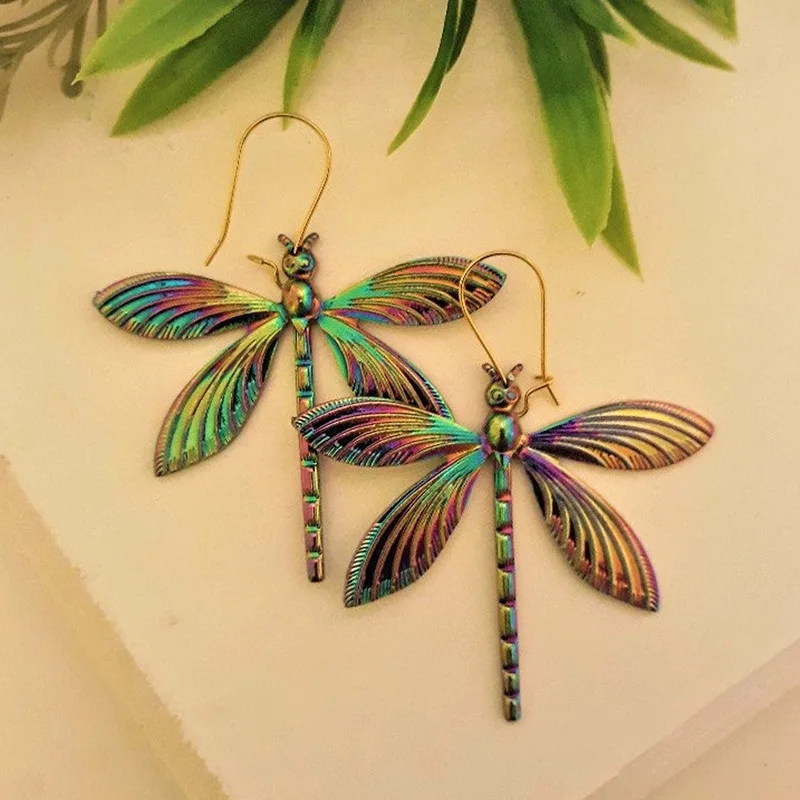 Vintage Geometrie Kleurrijke Metal Dragonfly Oorbellen Eenvoudige Haak Animal Dangle Oorbellen Voor Vrouwen Meisje Sieraden Accessoires Aretes