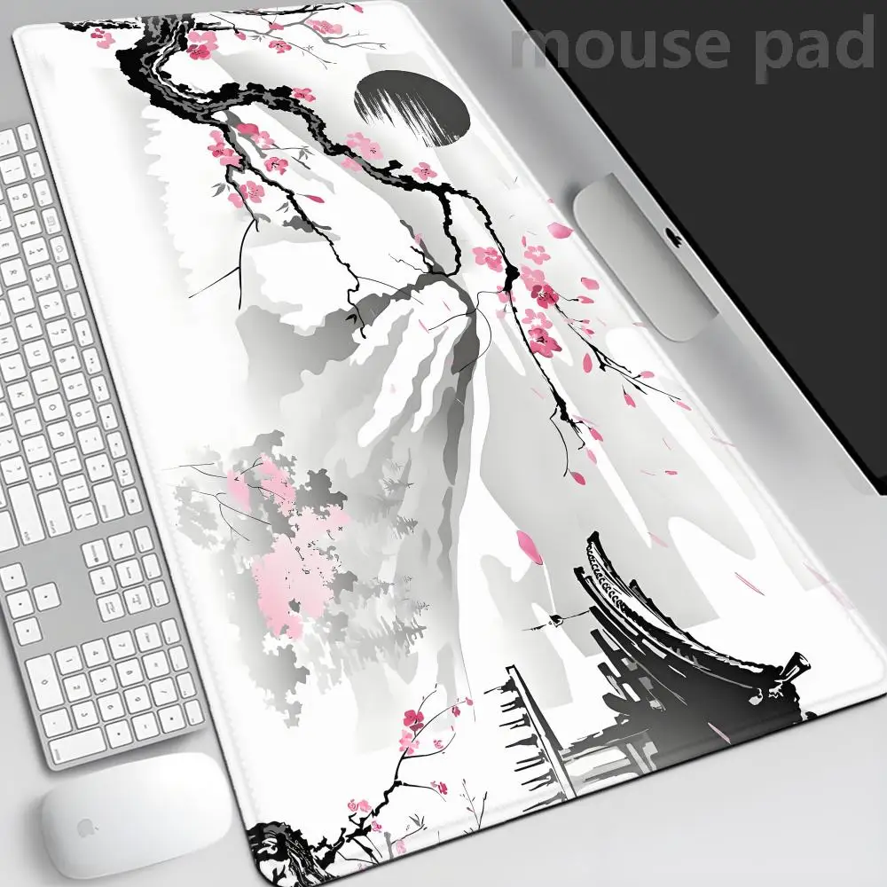 

Large Anti-Slip Rubber Gaming MousePad Sakura Scenery Moon Mouse Pad Durable Deskmat Thick Seam Edge Suitable for Office Gaming