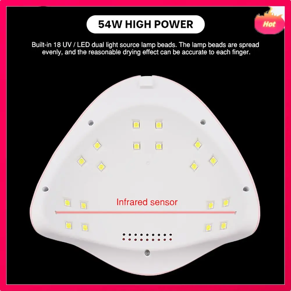 ABYP 54W UV LEDランプ 18個LEDネイルドライヤーランプ 全ての種類のネイルジェルポリッシュネイルアートツール用 30秒/60秒/90秒タイマー付き