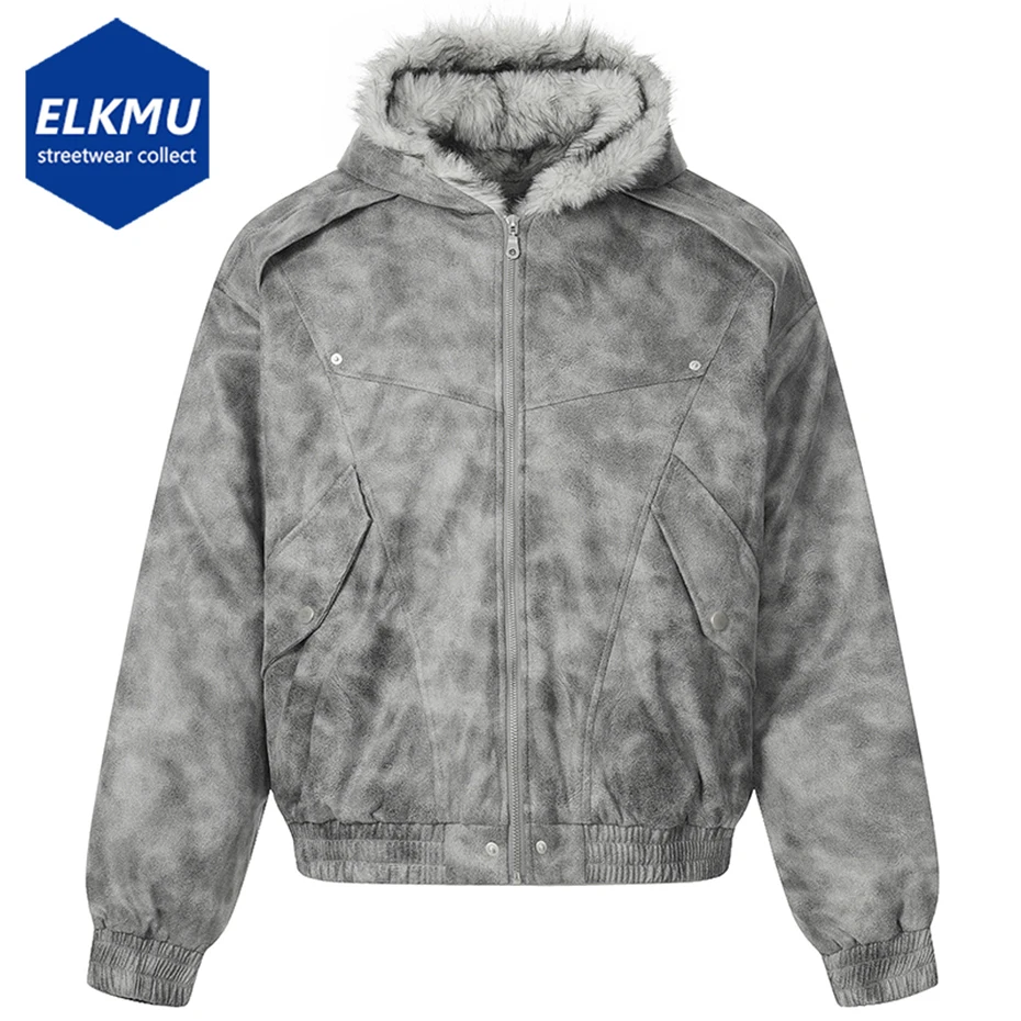 

Men Winter Jackets Thicken Fleece Fur Warm Parkas Coats Vintage Hooded Oversized Jackets Streetwear Hip Hop Padded Jackets