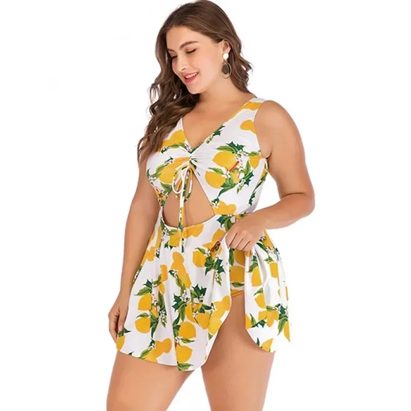 5XL Plus Size Swimdress Sexy One Piece Swimsuit Women Tankini Summer Print Big Swimwear Bikini Beachwear Strój kąpielowy 2025 Mujer