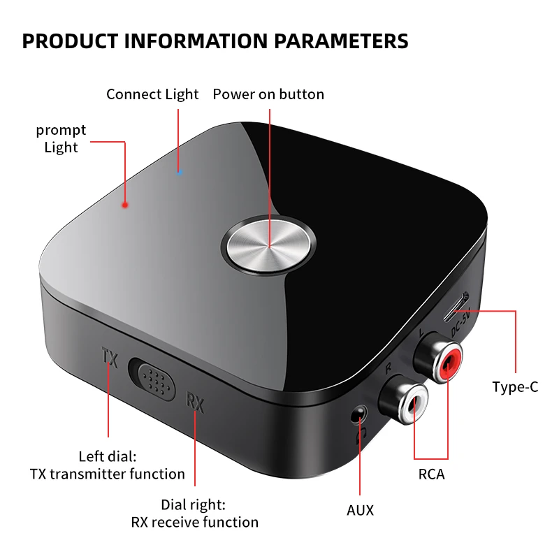 Bluetooth 5.4 Receiver Transmitter aptX HD 3.5mm Jack Aux Wireless Adapter Music for TV Car 2RCA Bluetooth Audio Receiver APTX