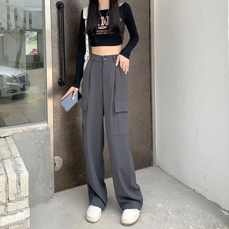 Casual High Waist Wide Leg Pants Baggy Korean Fashion Cargo Pantalones Spring Womens Streetwear Straight Trousers 2023 New