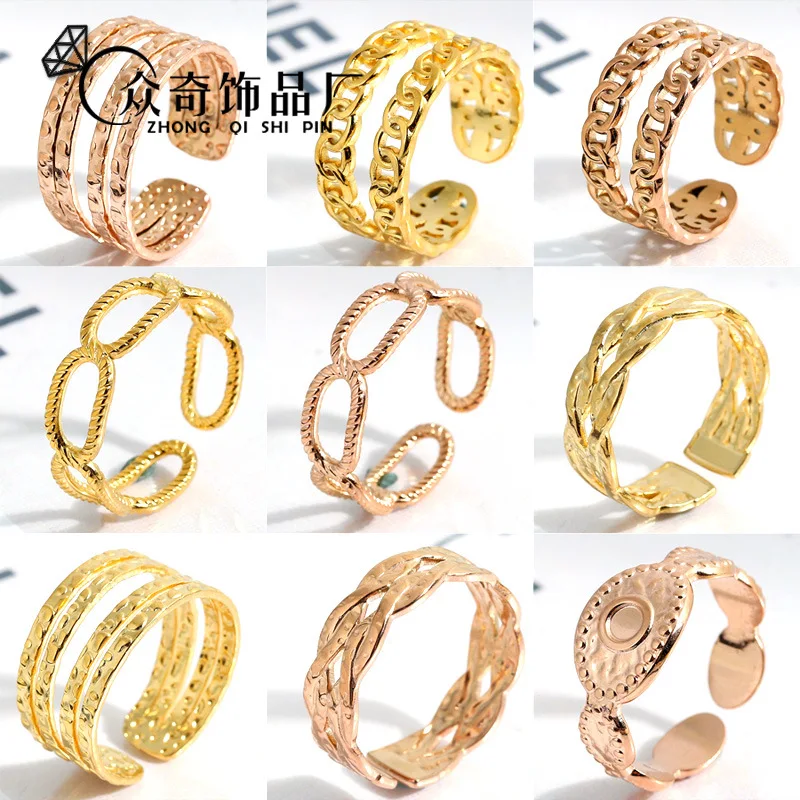 Cross-border Supply Simple Titanium Steel Ring Personalized Pattern Oil Embossed Hollow Open Ring Stainless Steel Jewelry Manufa