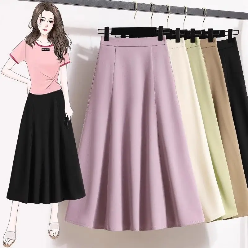 Women Skirts Casual A Line High-waisted Office Ladies Vintage Harajuku Fashion All-match Elegant Streetwear Clothing