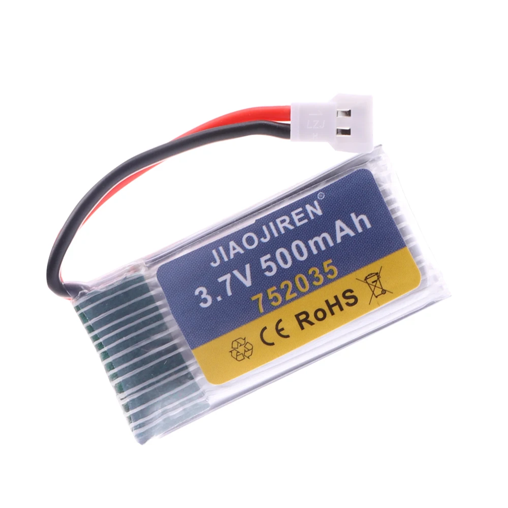 Batería Lipo de 3,7 V, 500mAh, 752035 con cargador para H107, H31, KY101, E33C, E33, RC Drone, helicóptero, piezas de repuesto, 3,7 V, 1S, XH2.54