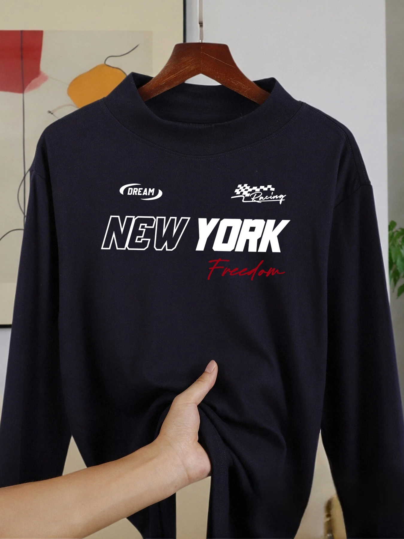

New York Dream Freedom Letter Long Sleeved Shirt Fit Comfortable Shirts Fashion Casual Clothes Autumn Winter Thickened Tops