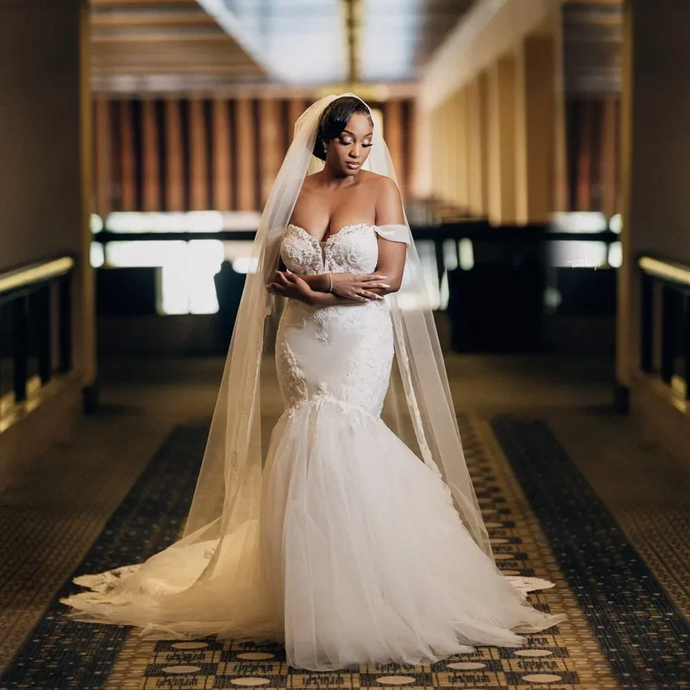 Customized Off the Shoulder Lace Appliques Wedding Dress For Bride African Backless Mermaid Country Bridal Gown