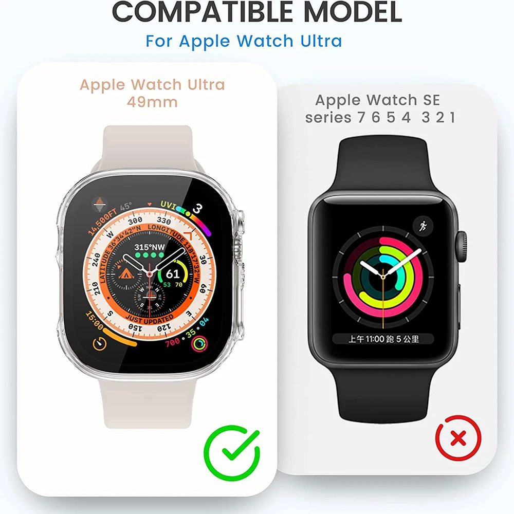 Glass+Case For Apple Watch Ultra 2 49mm Hard PC Bumper Screen Protector Tempered Cover iwatch Series Ultra 49mm Accessories
