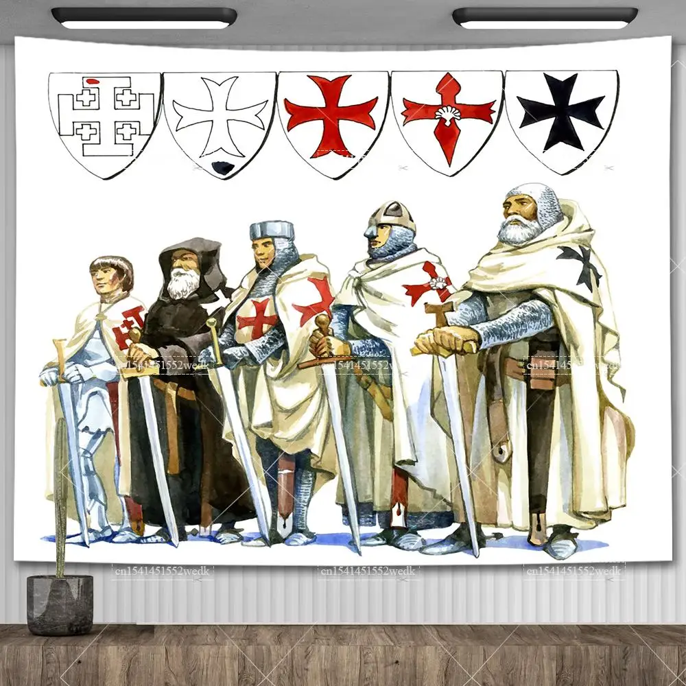 Knight Templar Tapestry Medieval Armor Of God Temple Tapestries Custom Cross Banner Flag Home Decoration Aesthetic Room Decor