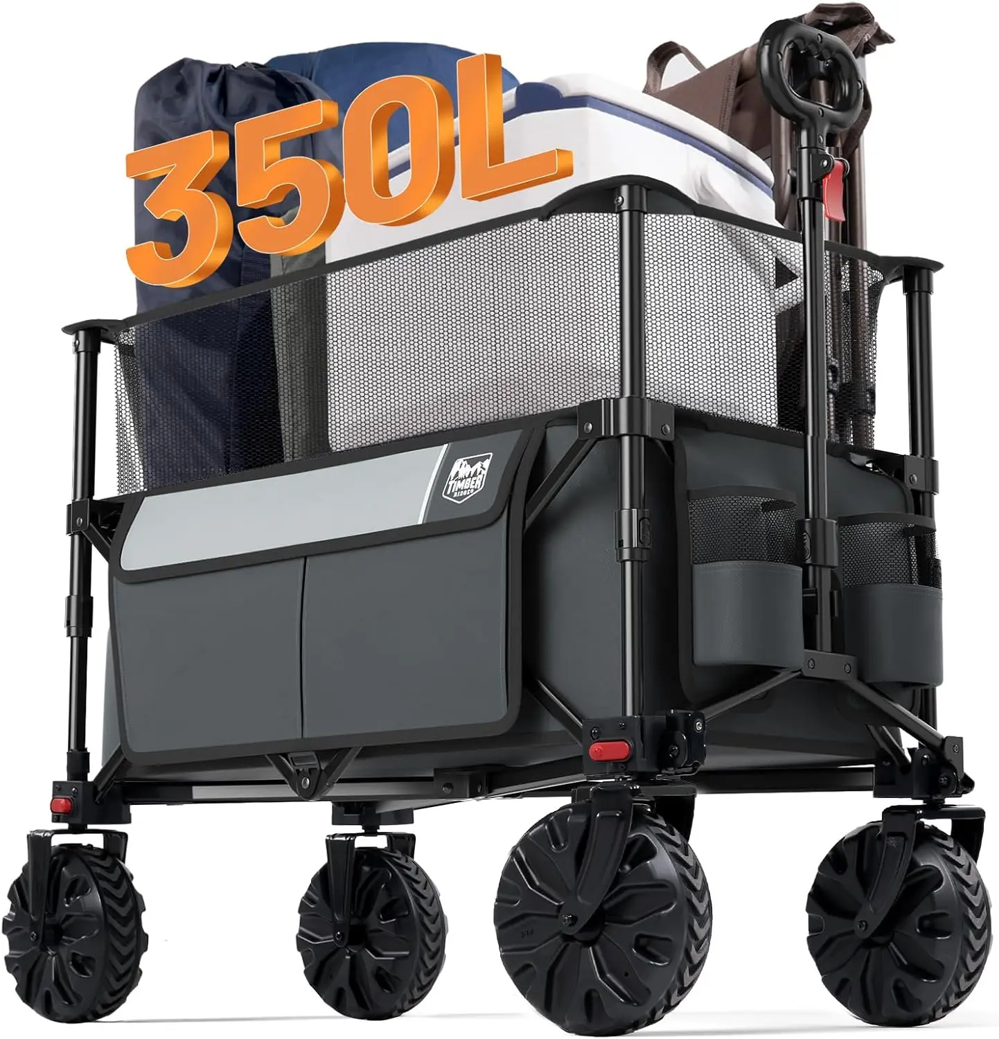 Foldable Wagon Cart with Extendable Height, 350L Capacity, All-Terrain Wheels for Camping and Shopping