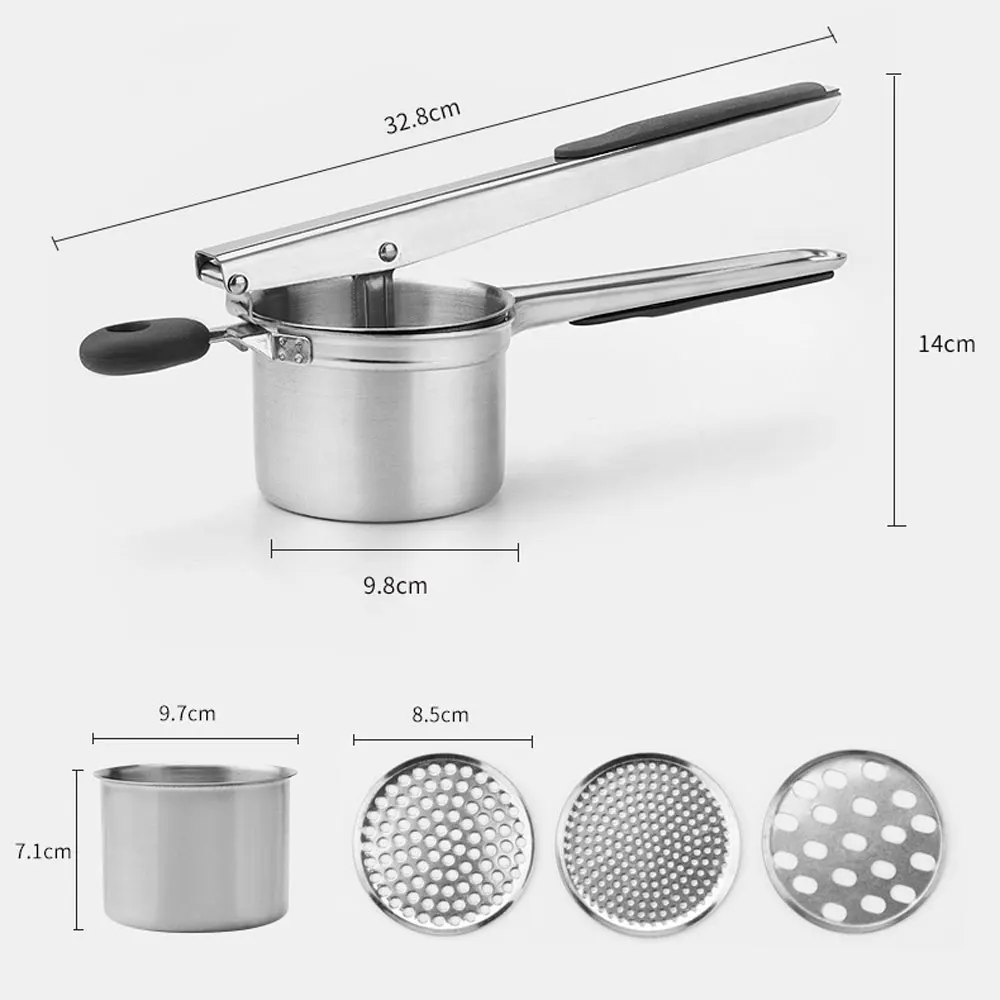 Heavy Duty Potato Masher With 3 Interchangeable Discs,Potato Ricer Stainless Steel For Fluffy Mashed Potato,Spaetzle Maker Mill