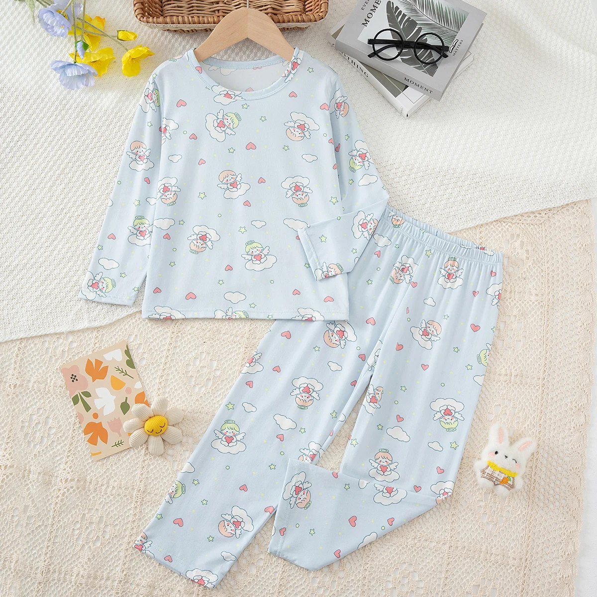 2-teiliges Herbst-Set für Kinder, bestehend aus einer langärmligen Hose mit niedlichem Cartoon-Motiv, für Jungen und Mädchen, bequem und vielseitig einsetzbar als Freizeitkleidung für zu Hause. – Detail 8