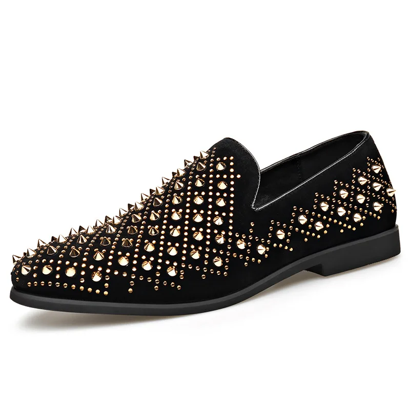 

Plus Size Men's Rhinestone Studded Loafers Spring Autumn Black Slip-On Formal Party Dress Shoes Male Fashion Casual Shoe Man