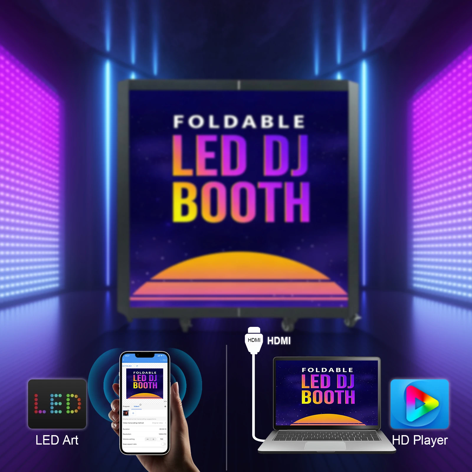 Professional  LED DJ Display Booth, 7680Hz High Refresh P2.604 Foldable Screen with Flight Case 2 Year Warranty