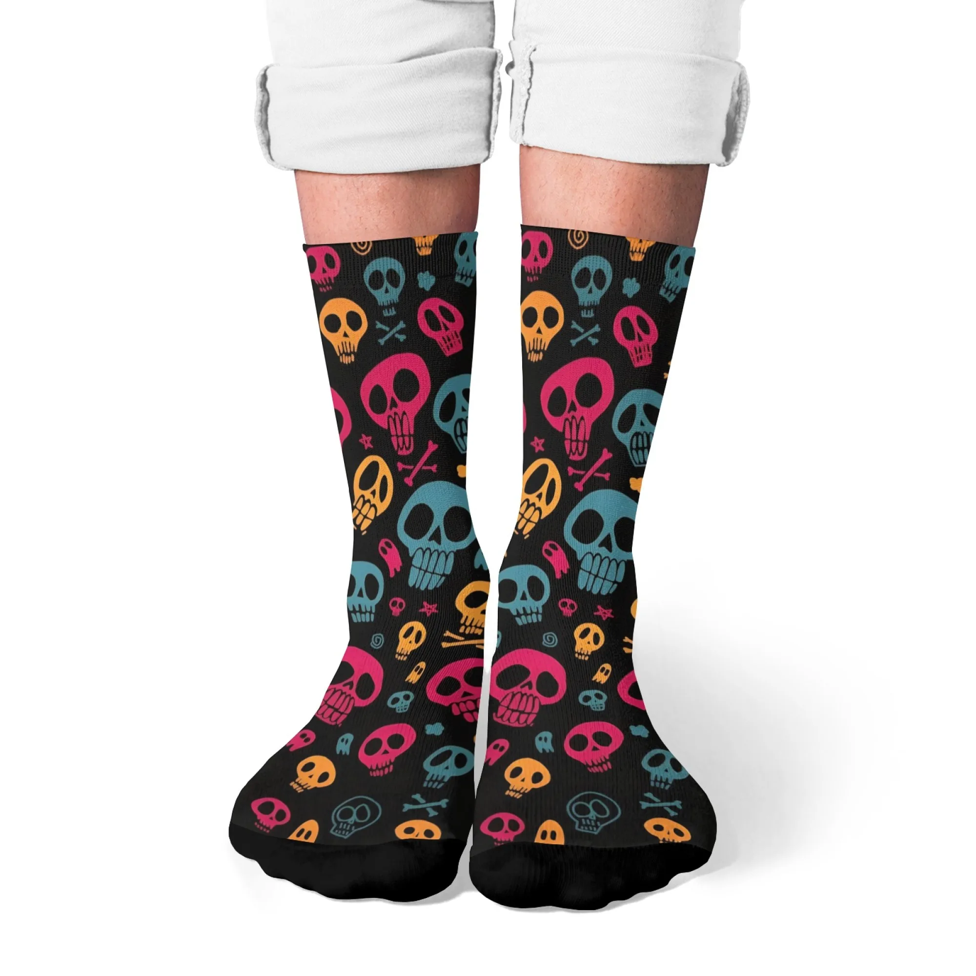 Colorful Skull Pattern Crew Socks Streetwear Unisex Anti - Slip Breathable Soft Comfortable Perfect for Party Crazy Gift