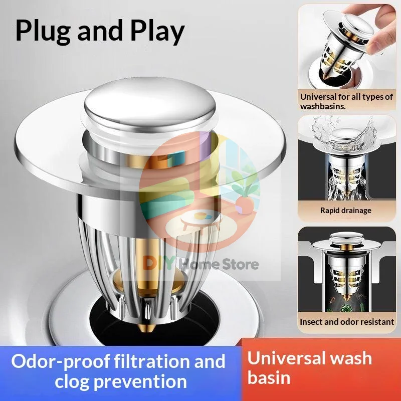 Silicone Push Up Drain Stopper With Hair Catcher Anti-Clog Universal Fit for Bathroom Kitchen Sink Basin