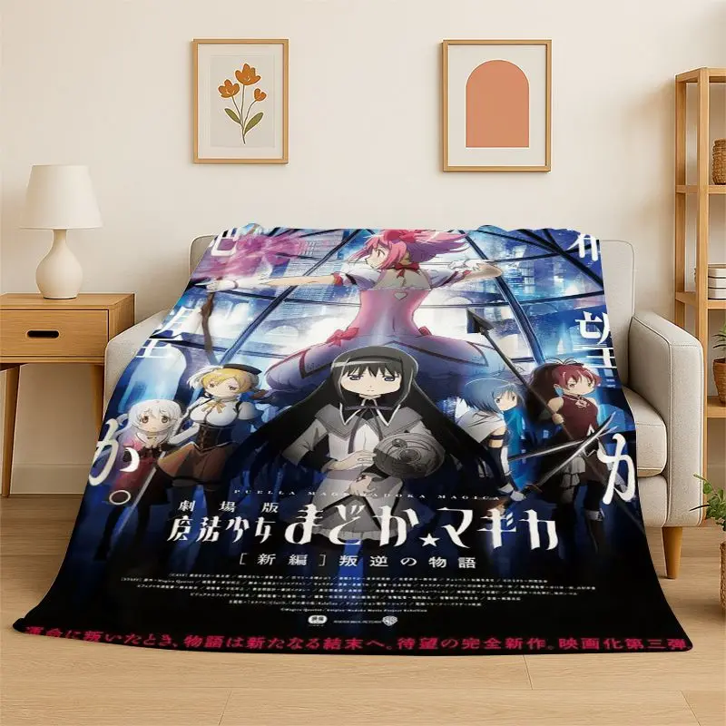 Cute Puella Magi Madoka Magica Cartoon Flannel Blanket,Ultra Soft Warm Plush Throw for Home Bedroom Bed Sofa Cover Office Picnic