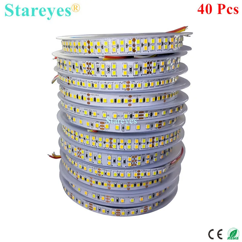 

40 Pcs SMD 2835 CCT 120 180 240 336 LED/m 5m LED Strip Light DC12V 24V WW CW 2 in 1 Dual White Temperature Adjustable LED Tape